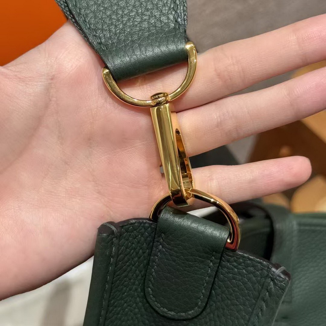 Hermes Evelyne 33 CM Bag Handmade In Taurillon Clemence Leather Gold Hardware 65 Vert Moyen - Image 6