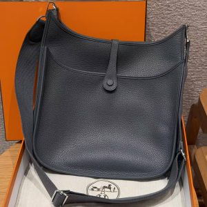 Hermes Evelyne 33 CM Bag Handmade In Taurillon Clemence Leather Silver Hardware 85 Ardoise - Image 2