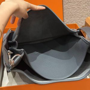 Hermes Evelyne 33 CM Bag Handmade In Taurillon Clemence Leather Silver Hardware 85 Ardoise - Image 12