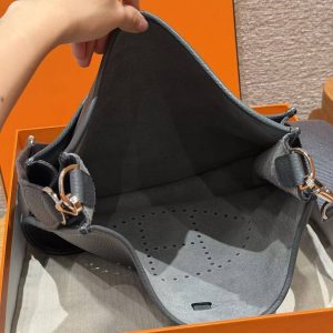 Hermes Evelyne 33 CM Bag Handmade In Taurillon Clemence Leather Silver Hardware 85 Ardoise - Image 11