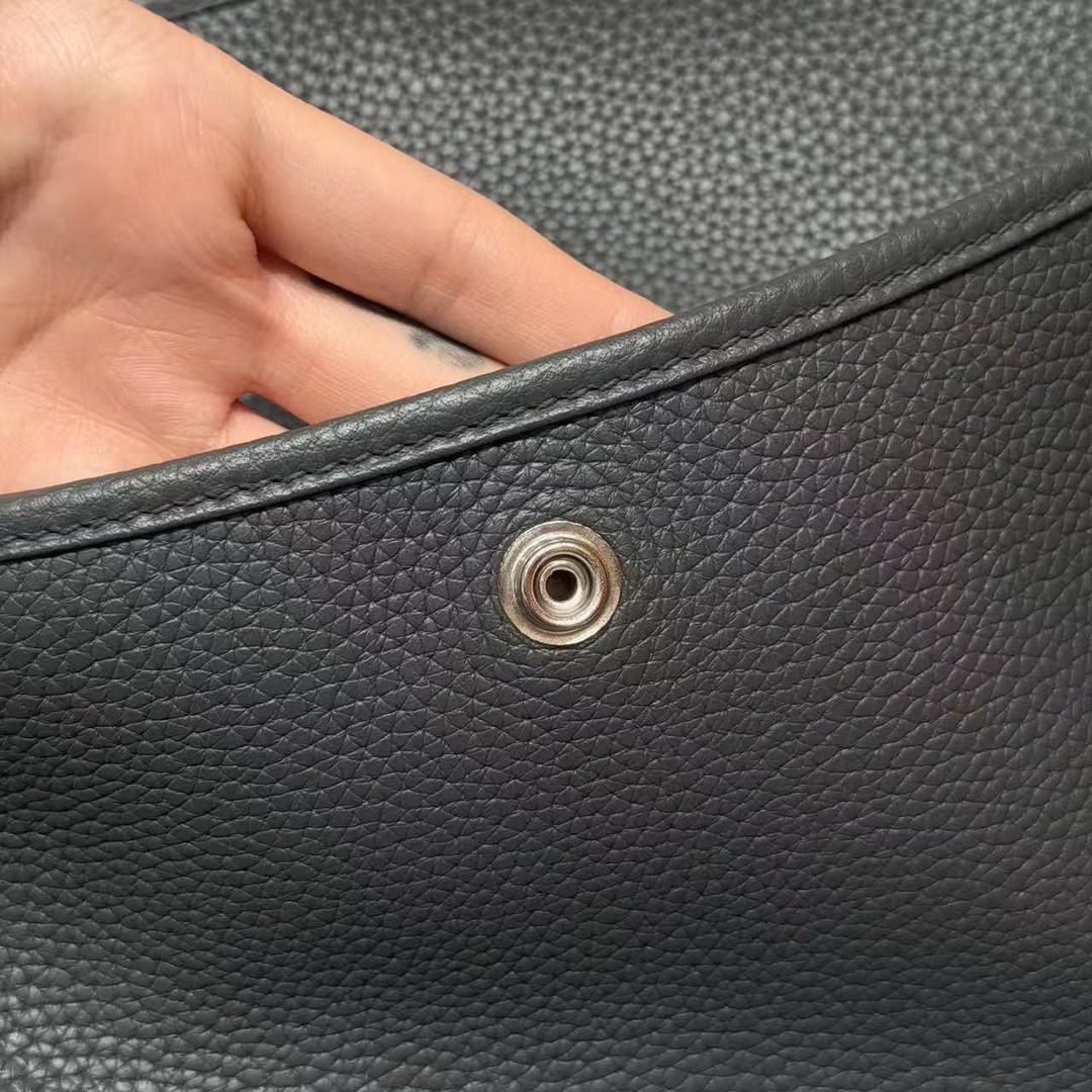 Hermes Evelyne 33 CM Bag Handmade In Taurillon Clemence Leather Silver Hardware 85 Ardoise - Image 8
