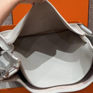 Hermes Evelyne 33 CM Bag Handmade In Taurillon Clemence Leather Silver Hardware 8L Beton - Image 11