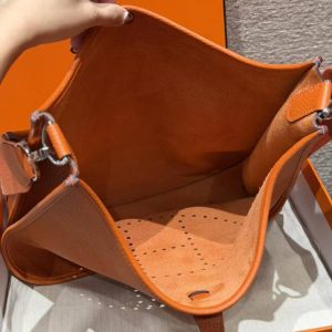 Hermes Evelyne 33 CM Bag Handmade In Taurillon Clemence Leather Silver Hardware 93 Orange - Image 9