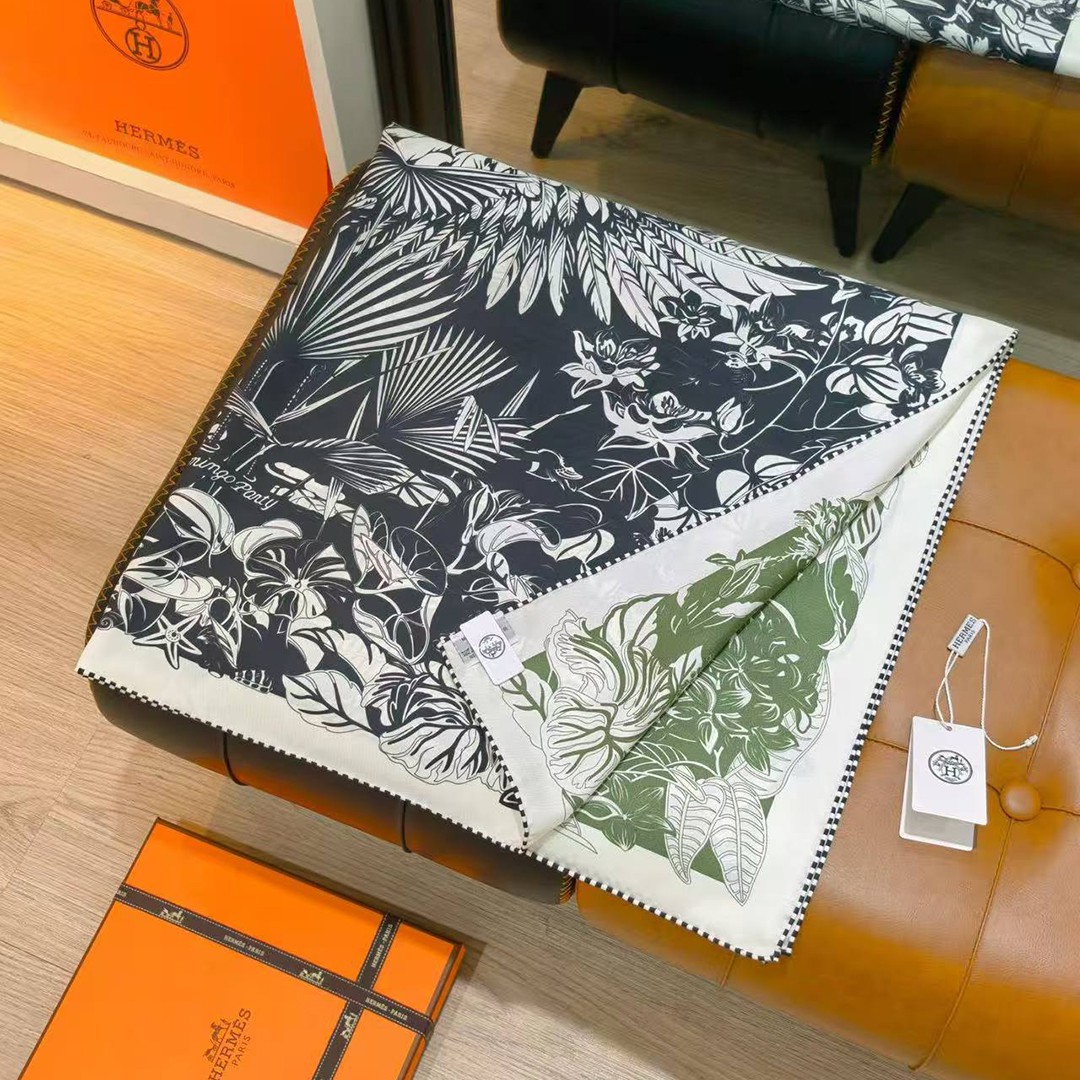 Hermes Flamingo Party Tattoo Double Face Scarf 90 100% H902898S 01 - Image 12