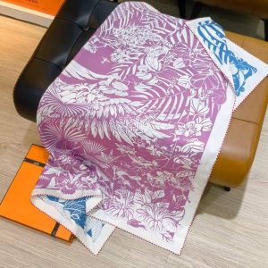 Hermes Flamingo Party Tattoo Double Face Scarf 90 100% H902898S 01 - Image 9