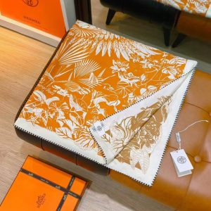 Hermes Flamingo Party Tattoo Double Face Scarf 90 100% H902898S 01 - Image 6