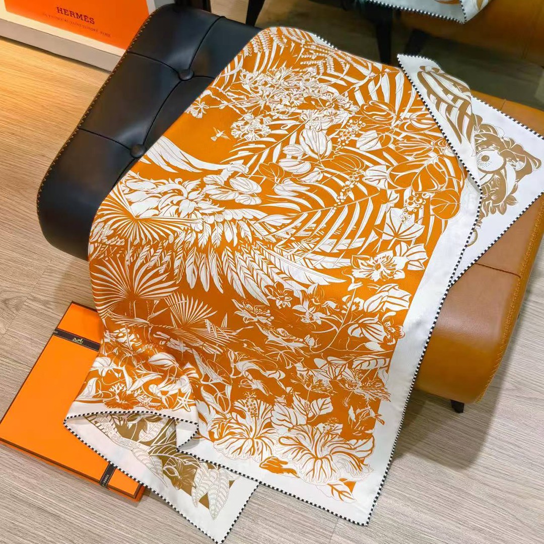 Hermes Flamingo Party Tattoo Double Face Scarf 90 100% H902898S 01 - Image 5