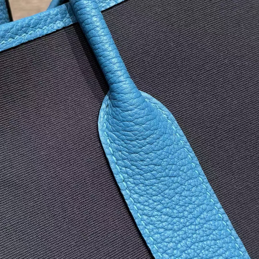 Hermes Garden Party 36 Bag Handmade In Negonda Calfskin Leather And Canvas Silver Hardware 78 Bleu Marine 7W Blue Lzmir - Image 7