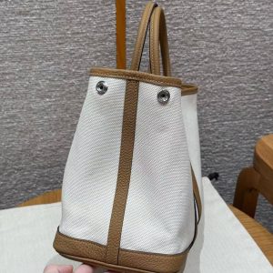Hermes Garden Party 30 Bag Handmade In Negonda Calfskin Leather And Canvas Silver Hardware Ecru Biscuit Jaune Naples - Image 8