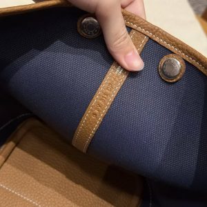 Hermes Garden Party 30 Bag Handmade In Negonda Calfskin Leather And Canvas Silver Hardware Blue Brighton Gold - Image 10
