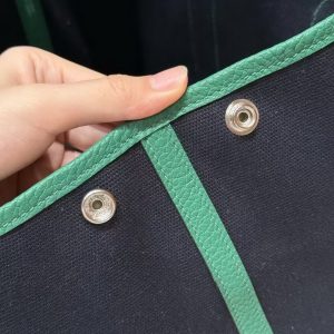 Hermes Garden Party 30 Bag Handmade In Negonda Calfskin Leather And Canvas Silver Hardware 78 Blue Marine U4 Very Vertigo - Image 6