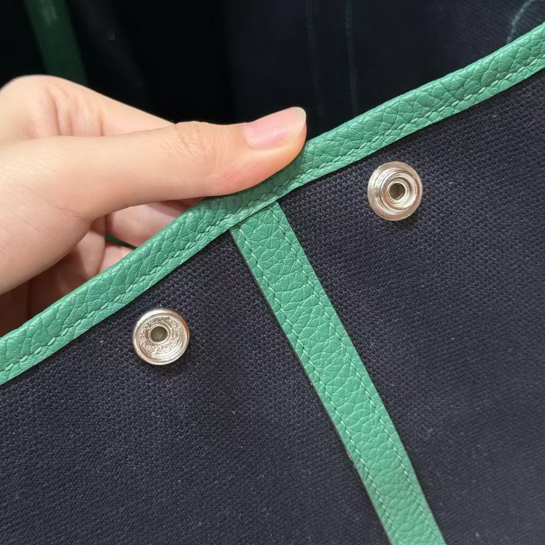 Hermes Garden Party 30 Bag Handmade In Negonda Calfskin Leather And Canvas Silver Hardware 78 Blue Marine U4 Very Vertigo - Image 6