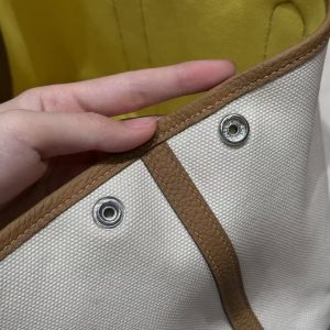 Hermes Garden Party 30 Bag Handmade In Negonda Calfskin Leather And Canvas Silver Hardware Ecru Biscuit Jaune Naples - Image 5