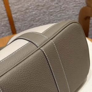 Hermes Garden Party 30 Bag Handmade In Negonda Calfskin Leather And Canvas Silver Hardware 8L Beton 18 Etoupe - Image 6
