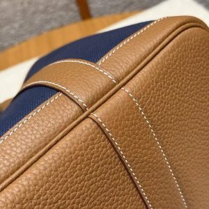 Hermes Garden Party 30 Bag Handmade In Negonda Calfskin Leather And Canvas Silver Hardware Blue Brighton Gold - Image 4