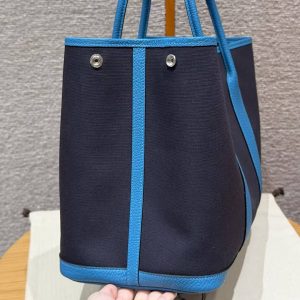 Hermes Garden Party 36 Bag Handmade In Negonda Calfskin Leather And Canvas Silver Hardware 78 Bleu Marine 7W Blue Lzmir - Image 11