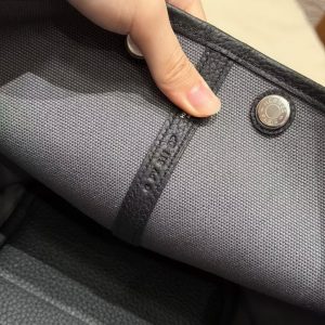 Hermes Garden Party 30 Bag Handmade In Negonda Calfskin Leather And Canvas Silver Hardware C6 Vert Girs 89 Noir - Image 11