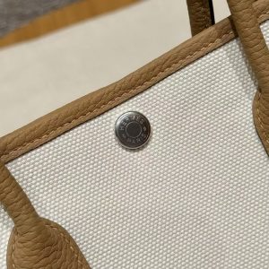 Hermes Garden Party 30 Bag Handmade In Negonda Calfskin Leather And Canvas Silver Hardware Ecru Biscuit Jaune Naples - Image 11