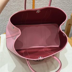 Hermes Garden Party 30 Bag Handmade In Negonda Calfskin Leather And Canvas Silver Hardware L4 Bubble Gum 1Q Rose Confetti B5 Ruby - Image 10