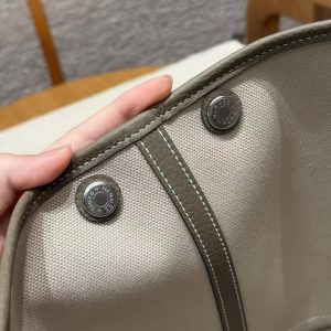Hermes Garden Party 30 Bag Handmade In Negonda Calfskin Leather And Canvas Silver Hardware 8L Beton 18 Etoupe - Image 7