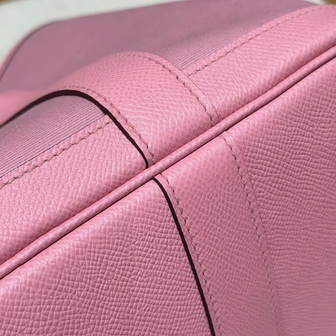 Hermes Garden Party 30 Bag Handmade In Negonda Calfskin Leather And Canvas Silver Hardware L4 Bubble Gum 1Q Rose Confetti B5 Ruby - Image 11