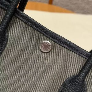 Hermes Garden Party 30 Bag Handmade In Negonda Calfskin Leather And Canvas Silver Hardware C6 Vert Girs 89 Noir - Image 10
