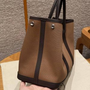 Hermes Garden Party 30 Bag Handmade In Negonda Calfskin Leather And Canvas Silver Hardware 3G Alezan 46 Ebene T7 Blue Hydra - Image 9