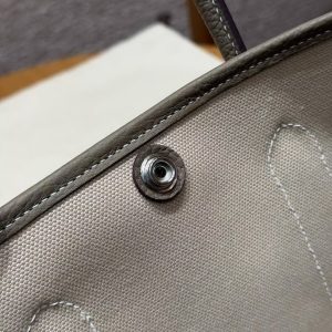 Hermes Garden Party 30 Bag Handmade In Negonda Calfskin Leather And Canvas Silver Hardware 8L Beton 18 Etoupe - Image 8