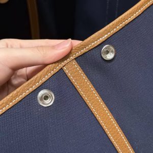 Hermes Garden Party 30 Bag Handmade In Negonda Calfskin Leather And Canvas Silver Hardware Blue Brighton Gold - Image 6
