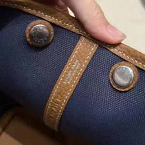 Hermes Garden Party 30 Bag Handmade In Negonda Calfskin Leather And Canvas Silver Hardware Blue Brighton Gold - Image 11