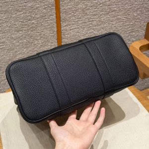 Hermes Garden Party 30 Bag Handmade In Negonda Calfskin Leather And Canvas Silver Hardware C6 Vert Girs 89 Noir - Image 14