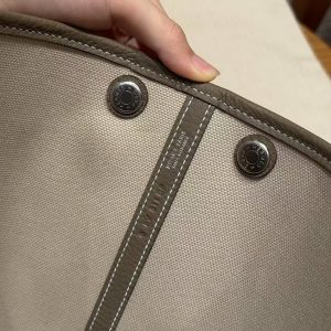 Hermes Garden Party 30 Bag Handmade In Negonda Calfskin Leather And Canvas Silver Hardware 8L Beton 18 Etoupe - Image 14