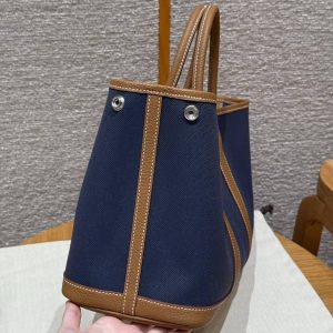 Hermes Garden Party 30 Bag Handmade In Negonda Calfskin Leather And Canvas Silver Hardware Blue Brighton Gold - Image 7