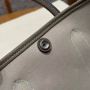 Hermes Garden Party 30 Bag Handmade In Negonda Calfskin Leather And Canvas Silver Hardware 8L Beton 18 Etoupe - Image 9