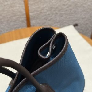 Hermes Garden Party 30 Bag Handmade In Negonda Calfskin Leather And Canvas Silver Hardware N7 Blue Tempete 46 Ebene - Image 3