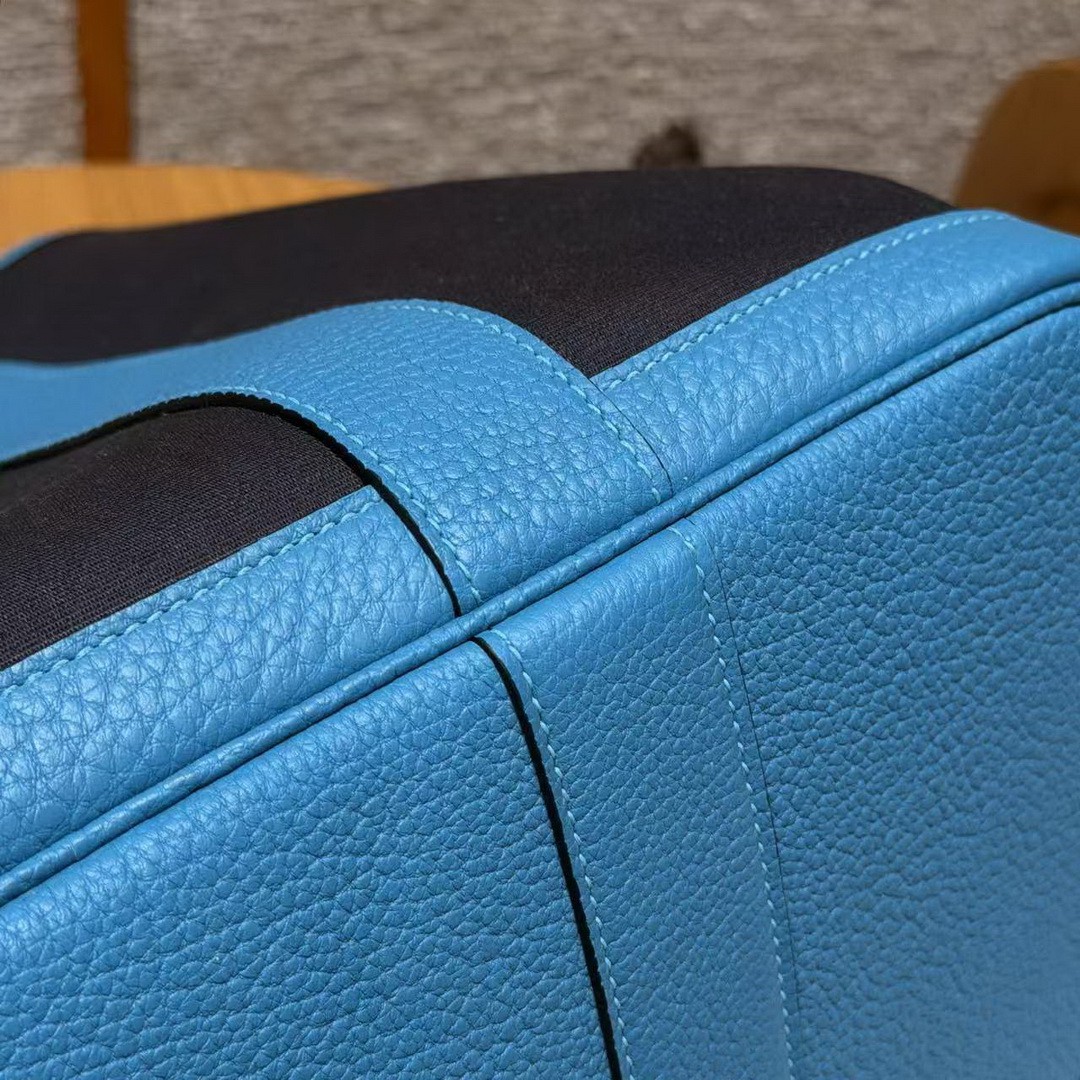 Hermes Garden Party 36 Bag Handmade In Negonda Calfskin Leather And Canvas Silver Hardware 78 Bleu Marine 7W Blue Lzmir - Image 13
