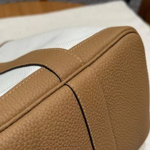 Hermes Garden Party 30 Bag Handmade In Negonda Calfskin Leather And Canvas Silver Hardware Ecru Biscuit Jaune Naples - Image 7