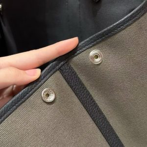 Hermes Garden Party 30 Bag Handmade In Negonda Calfskin Leather And Canvas Silver Hardware C6 Vert Girs 89 Noir - Image 3