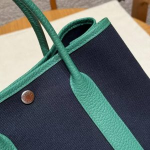 Hermes Garden Party 30 Bag Handmade In Negonda Calfskin Leather And Canvas Silver Hardware 78 Blue Marine U4 Very Vertigo - Image 4