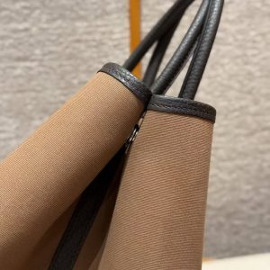 Hermes Garden Party 36 Bag Handmade In Negonda Calfskin Leather And Canvas Silver Hardware 3G Alezan 46 Ebene T7 Blue Hydra - Image 7