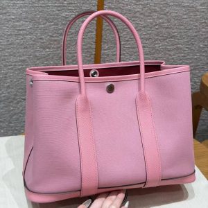 Hermes Garden Party 30 Bag Handmade In Negonda Calfskin Leather And Canvas Silver Hardware L4 Bubble Gum 1Q Rose Confetti B5 Ruby - Image 9