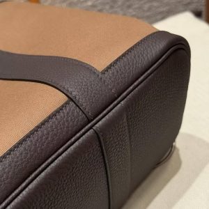 Hermes Garden Party 30 Bag Handmade In Negonda Calfskin Leather And Canvas Silver Hardware 3G Alezan 46 Ebene T7 Blue Hydra - Image 5