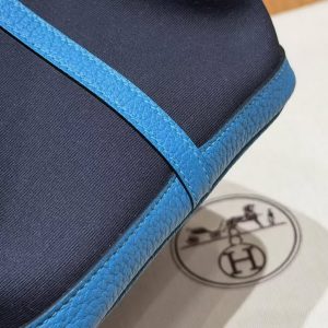 Hermes Garden Party 36 Bag Handmade In Negonda Calfskin Leather And Canvas Silver Hardware 78 Bleu Marine 7W Blue Lzmir - Image 8