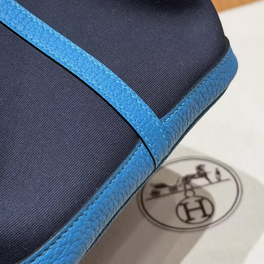 Hermes Garden Party 36 Bag Handmade In Negonda Calfskin Leather And Canvas Silver Hardware 78 Bleu Marine 7W Blue Lzmir - Image 8