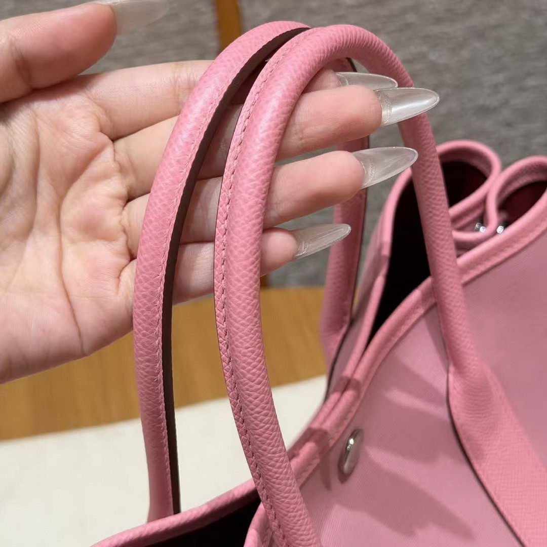Hermes Garden Party 30 Bag Handmade In Negonda Calfskin Leather And Canvas Silver Hardware L4 Bubble Gum 1Q Rose Confetti B5 Ruby - Image 15