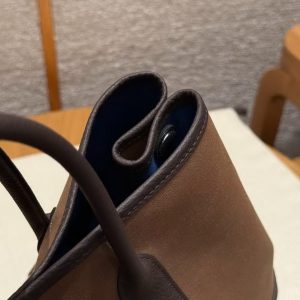 Hermes Garden Party 30 Bag Handmade In Negonda Calfskin Leather And Canvas Silver Hardware 3G Alezan 46 Ebene T7 Blue Hydra - Image 6