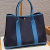 Hermes Garden Party 36 Bag Handmade In Negonda Calfskin Leather And Canvas Silver Hardware 78 Bleu Marine 7W Blue Lzmir