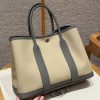 Hermes Garden Party 30 Bag Handmade In Negonda Calfskin Leather And Canvas Silver Hardware Trench Girs Meyer Bleu Tempete