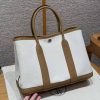 Hermes Garden Party 30 Bag Handmade In Negonda Calfskin Leather And Canvas Silver Hardware Ecru Biscuit Jaune Naples