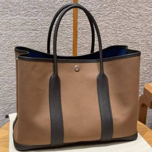 Hermes Garden Party 36 Bag Handmade In Negonda Calfskin Leather And Canvas Silver Hardware 3G Alezan 46 Ebene T7 Blue Hydra - Image 2